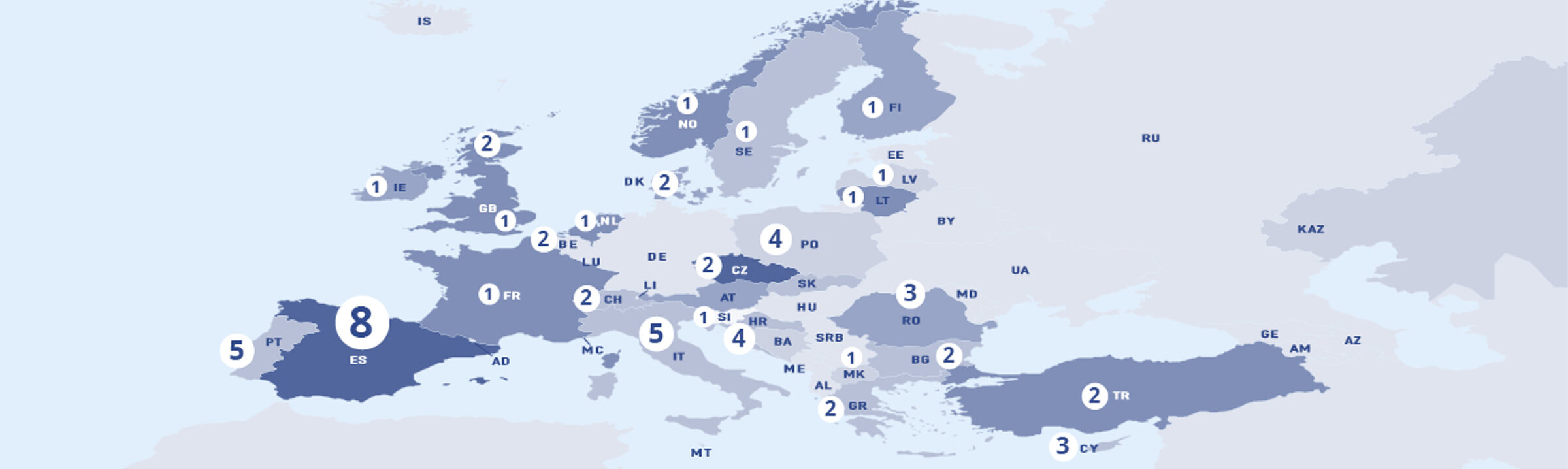 Europakarte mit Übersicht internationaler Projekte